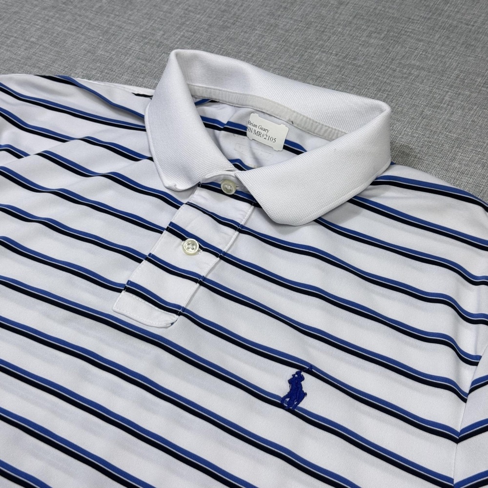 Polo Ralph Lauren Performance Golf Polo Shirt Mens Large Blue White Striped
